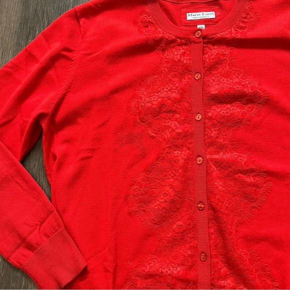 Marie Lund Vtg Red Long Sleeves Button Lace Knit Cardigan Sweater Holidays XL - Picture 7 of 14